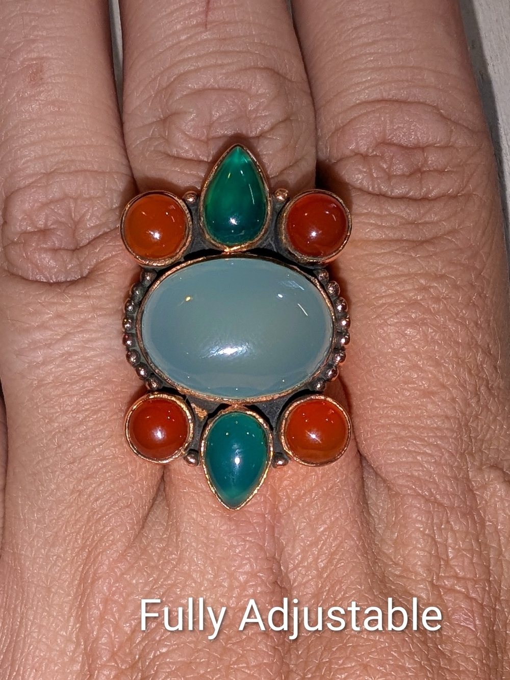 Jade Multi-Stone Copper Statement Ring